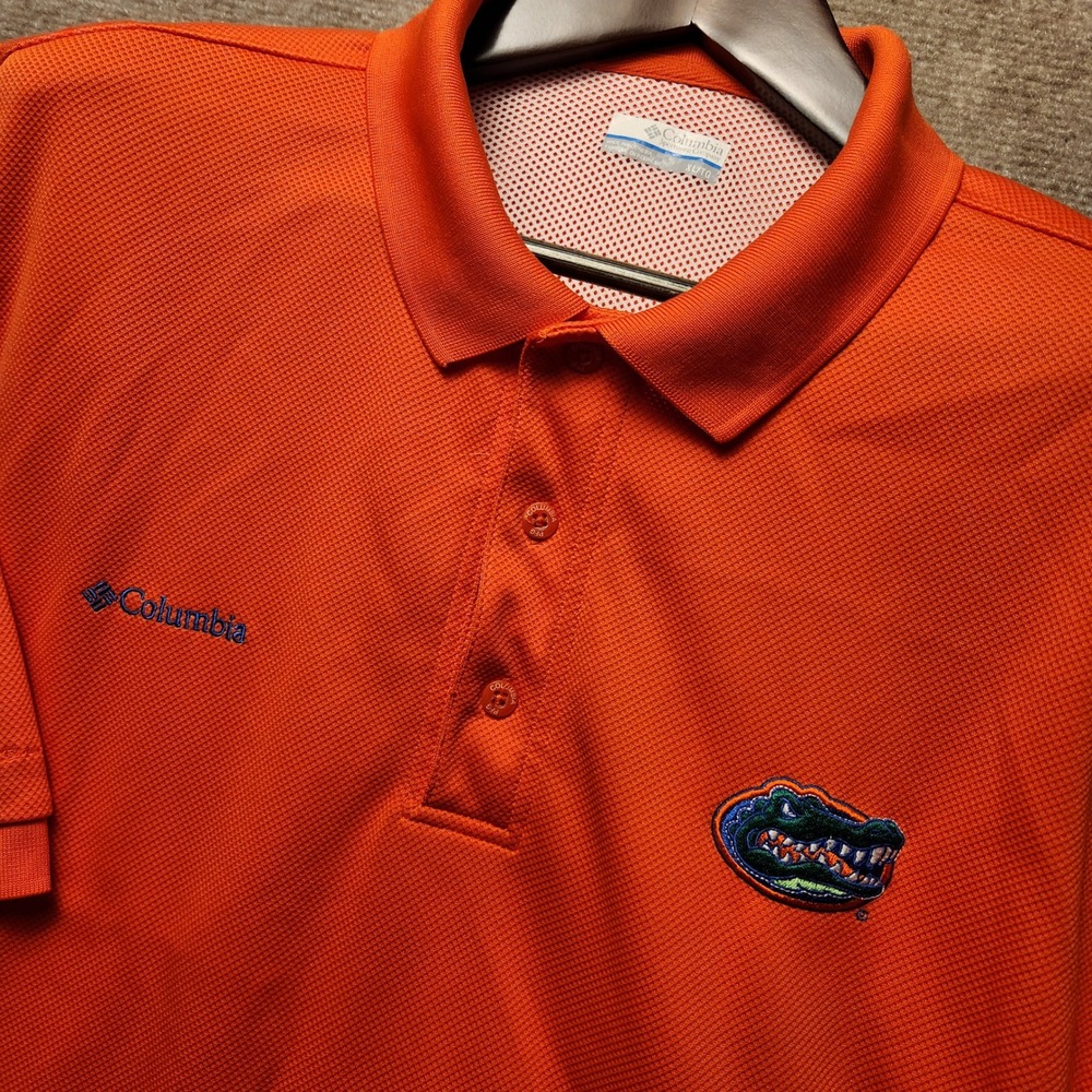 Columbia Polo Shirt Mens XL Orange Florida Gators PFG Embroidered‎ Short Sleeve
